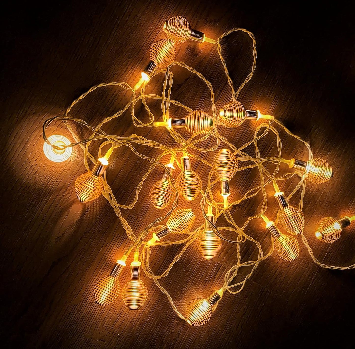 Spring LED String Lights – 14 Golden Circular Ball Fairy Lights for Diwali, Christmas & Parties