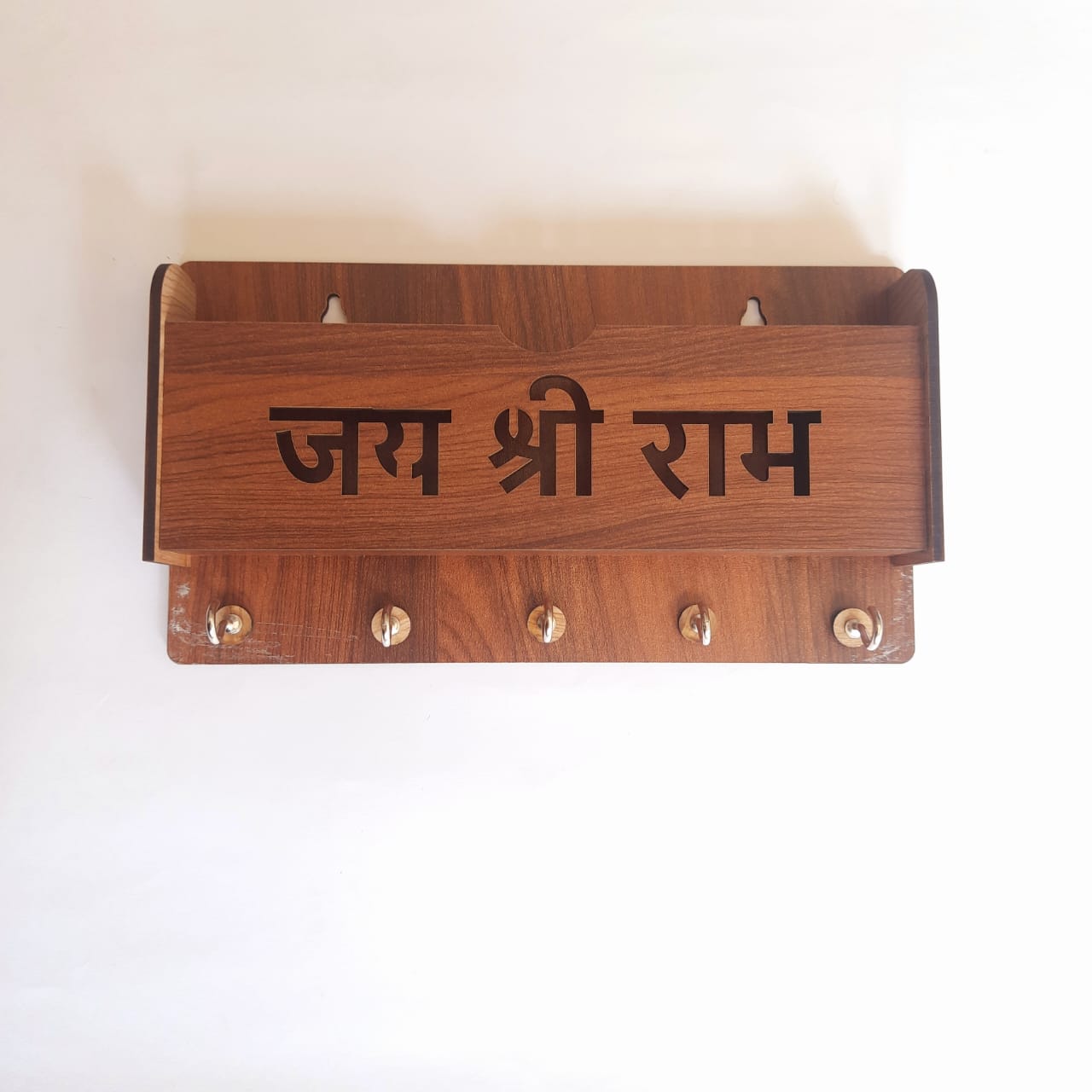Spiritual Jay Shree Ram Wooden Phone Dock & Key Holder for Home & Office