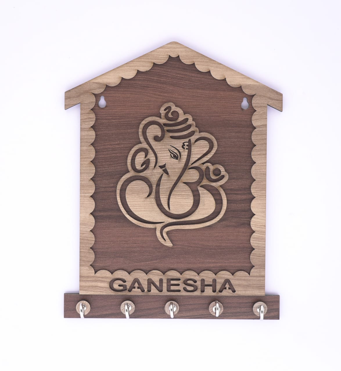 Lord Ganesha Wooden Keyholder β Spiritual Wall Organizer for Home & Office