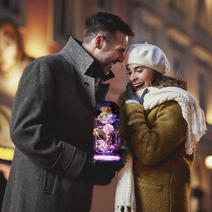 Romantic Crystal Box with Artificial Tulips & LED Galaxy Rose – Gift for Valentine’s Day & Anniversaries