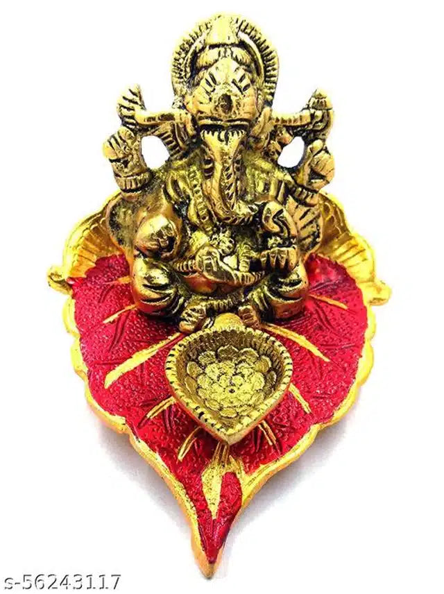Ganesh Ji Brass Diya Set – Traditional Red & Brass Pooja Lamps for Temple, Diwali & Home Décor