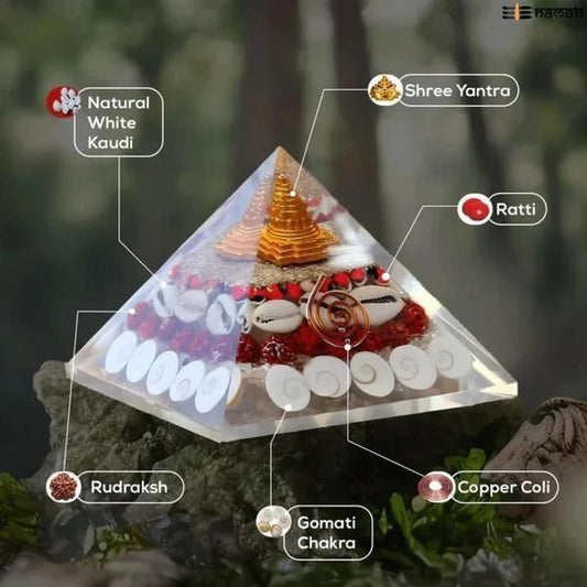 Spiritual Crystal Shree Yantra Pyramid with Gomati Chakra – Energy, Prosperity & Healing