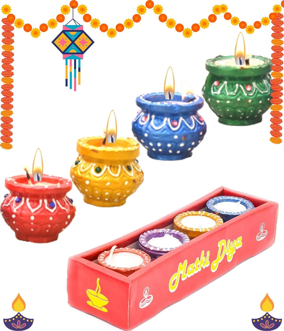 Decorative Matka Diya Candle Lights – Pack of 4 for Diwali, Pooja & Home Décor