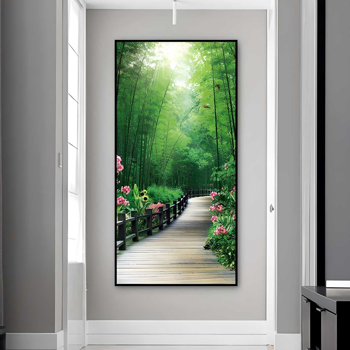 Bamboo Road Canvas Wall Art – Nature Landscape Painting for Home & Office Décor