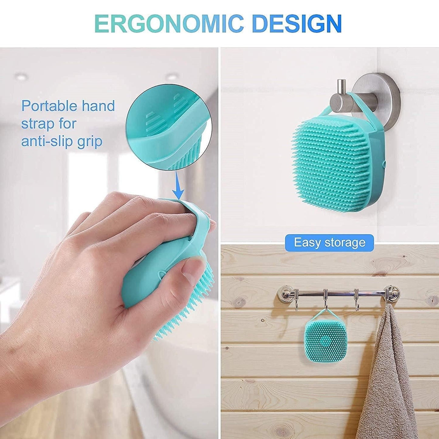 Soft Silicone Bath Scrubbing Brush with Hook – Gentle Cleaning Brush for Baby & Adults