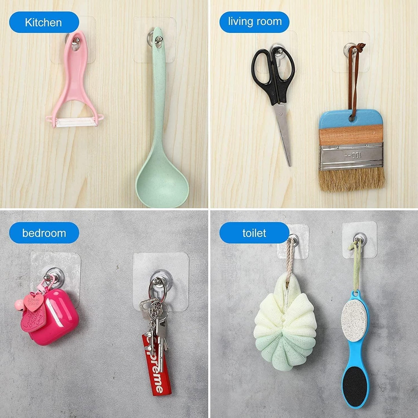 Screw-Free Adhesive Wall Hooks – Strong Waterproof Hangers for Kitchen, Bathroom & Bedroom