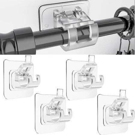 Self-Adhesive Rod Clips Hooks – Heavy-Duty Wall Mounted Holders for Curtain & Shower Rods (Pack of 6)