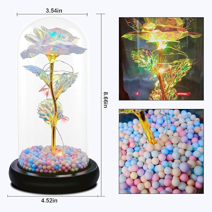 Romantic Crystal Box with Artificial Tulips & LED Galaxy Rose – Gift for Valentine’s Day & Anniversaries