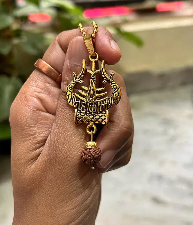 Lord Shiva Trishul & Damaru Pendant – Spiritual Protection Necklace for Men & Women