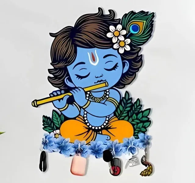 Bal Krishna Key Holder – Wooden Wall Mounted Decorative Key Hanger